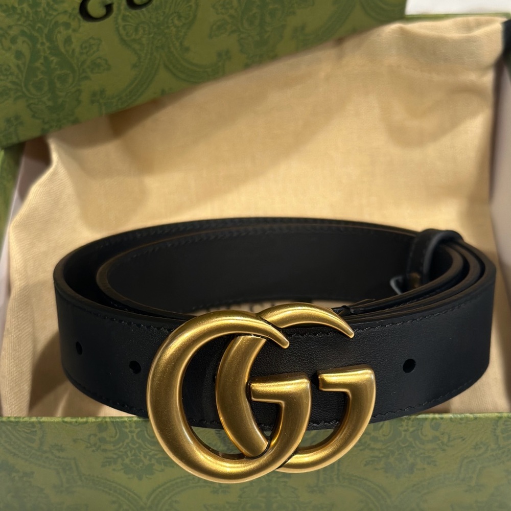 Double G Black Leather Belt Size 80 CM
